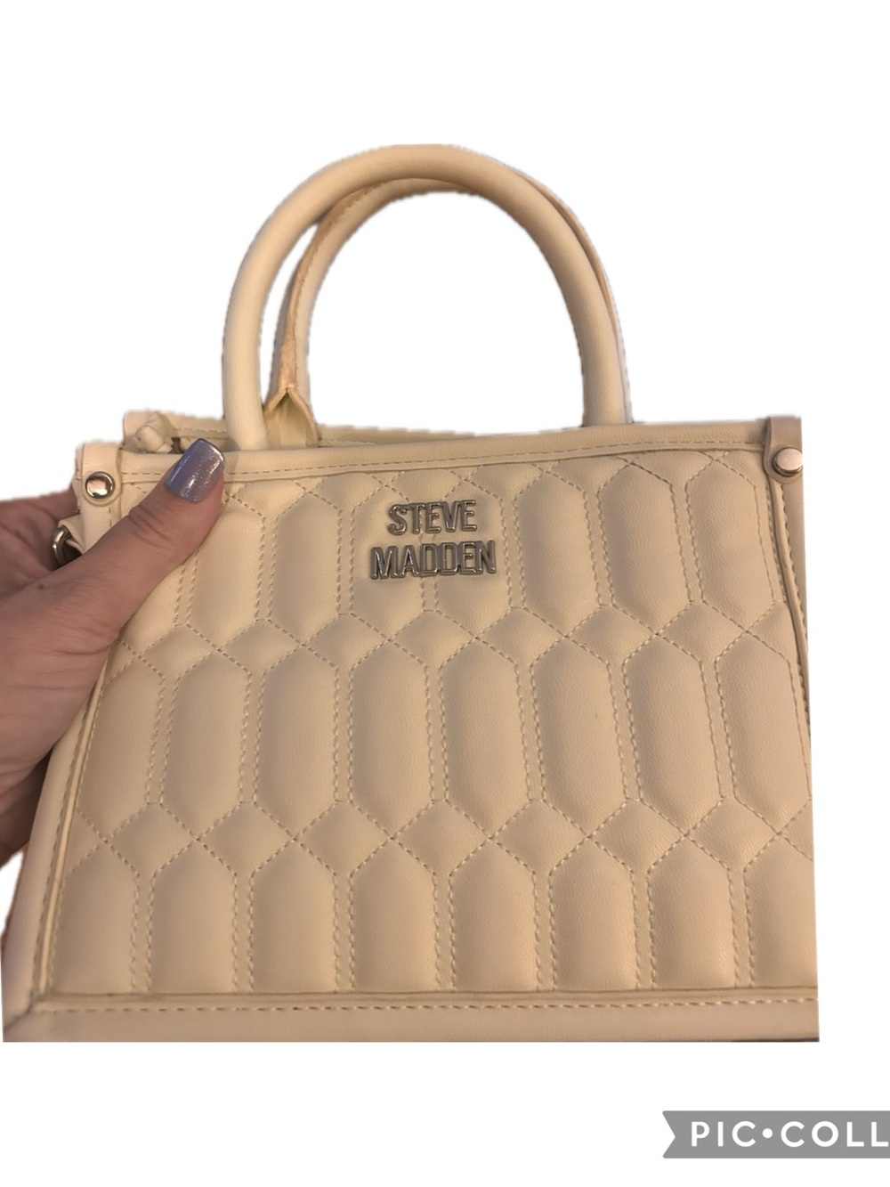 Steve Madden Beige Quilted Top-Handle Satchel
